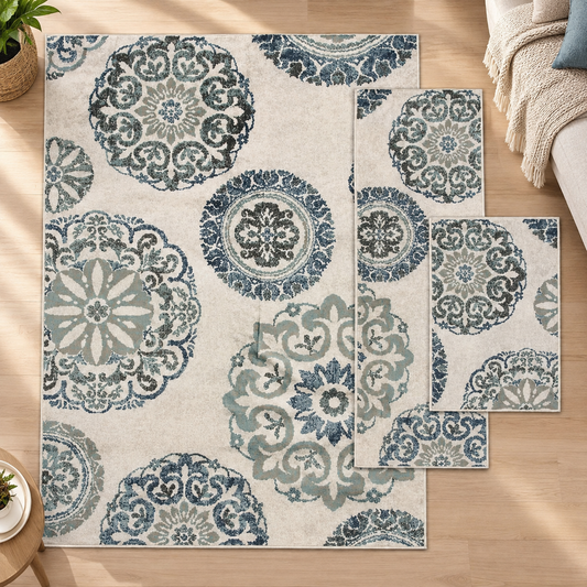 Teal Medallion Area Rug Set