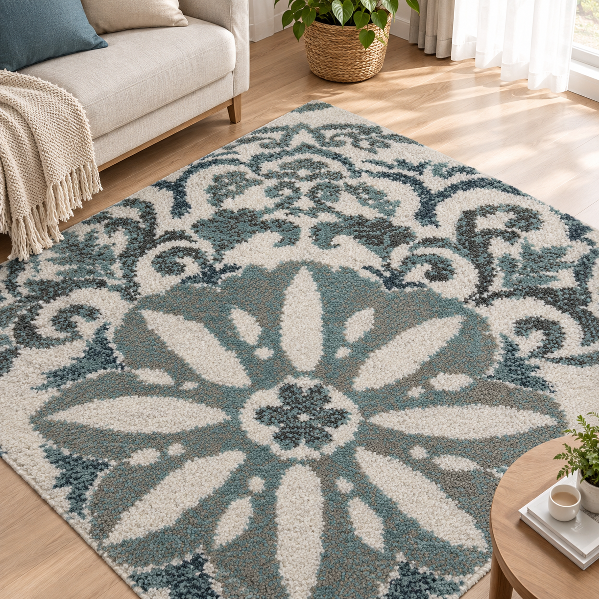 Teal Medallion Area Rug Set