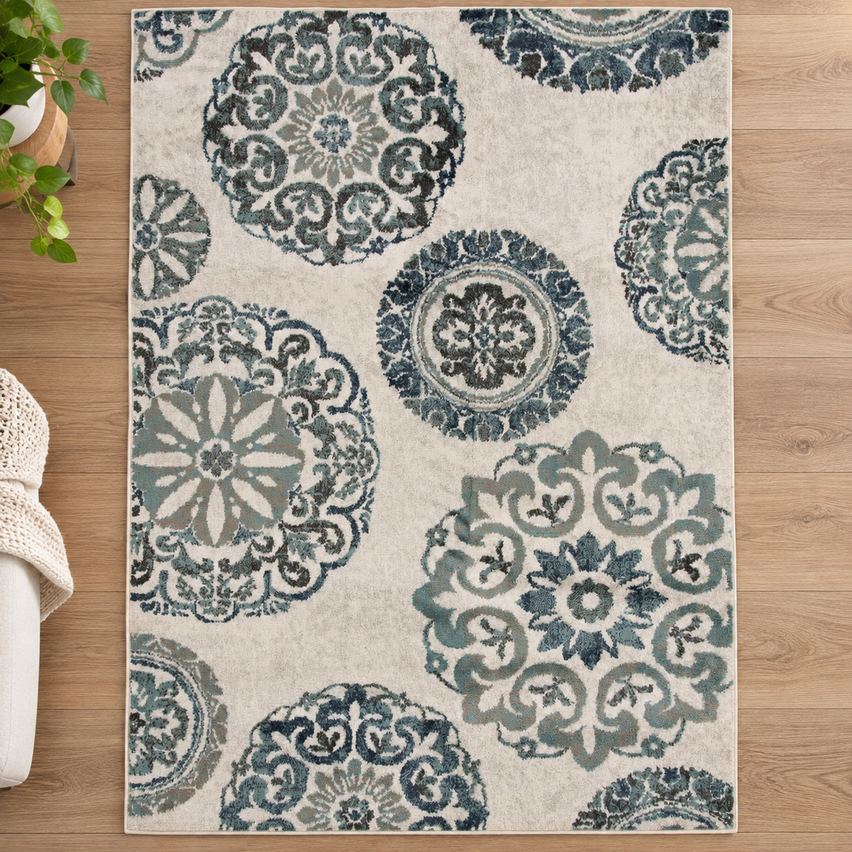 Teal Medallion Area Rug Set