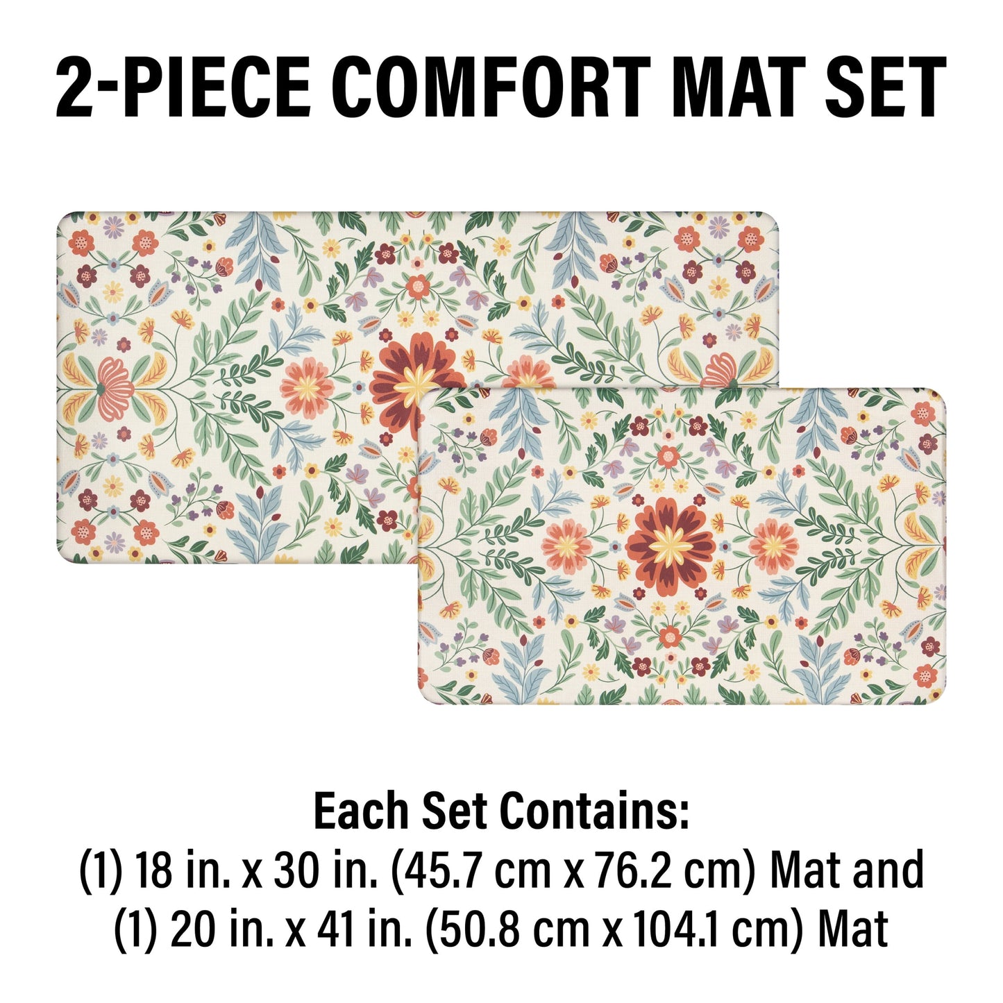 Apache Mills Cushion Comfort Multi-Color Floral Kitchen Anti-Fatigue Mat, 18" x 30" & 20" x 41", 2 pack
