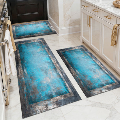3-Piece Farmhouse Kitchen Rug Set, Washable Anti Slip Striped Floor Mats in 3 Sizes, Stain Resistant Decor Rugs for Kitchen Hallway Bathroom Home Christmas Decor