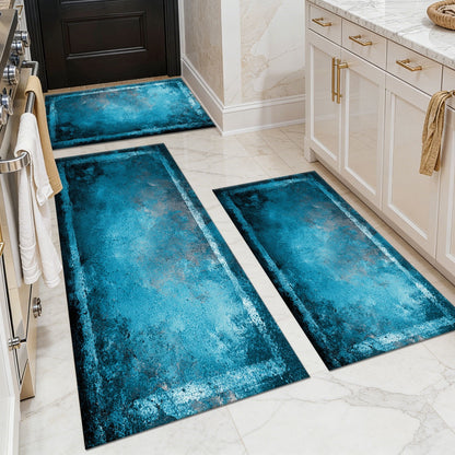 3-Piece Farmhouse Kitchen Rug Set, Washable Anti Slip Striped Floor Mats in 3 Sizes, Stain Resistant Decor Rugs for Kitchen Hallway Bathroom Home Christmas Decor