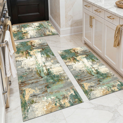 3-Piece Farmhouse Kitchen Rug Set, Washable Anti Slip Striped Floor Mats in 3 Sizes, Stain Resistant Decor Rugs for Kitchen Hallway Bathroom Home Christmas Decor
