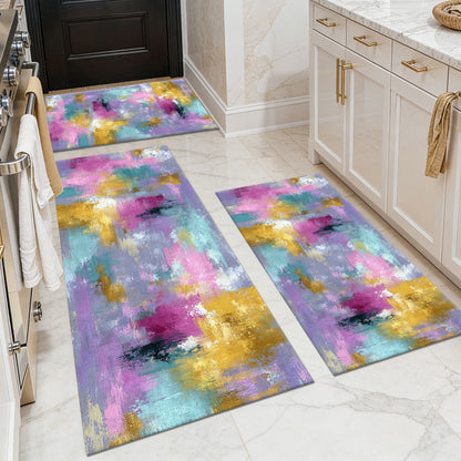 3-Piece Farmhouse Kitchen Rug Set, Washable Anti Slip Striped Floor Mats in 3 Sizes, Stain Resistant Decor Rugs for Kitchen Hallway Bathroom Home Christmas Decor