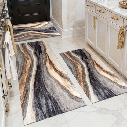 3-Piece Farmhouse Kitchen Rug Set, Washable Anti Slip Striped Floor Mats in 3 Sizes, Stain Resistant Decor Rugs for Kitchen Hallway Bathroom Home Christmas Decor