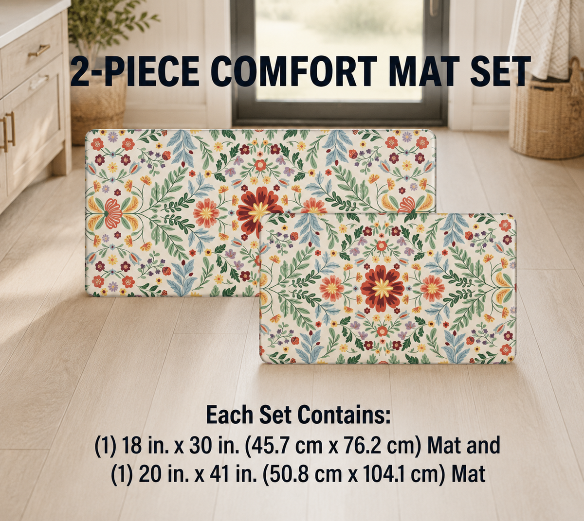 Floral Cushion Comfort Kitchen Mat Set
