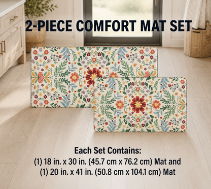 Floral Cushion Comfort Kitchen Mat Set