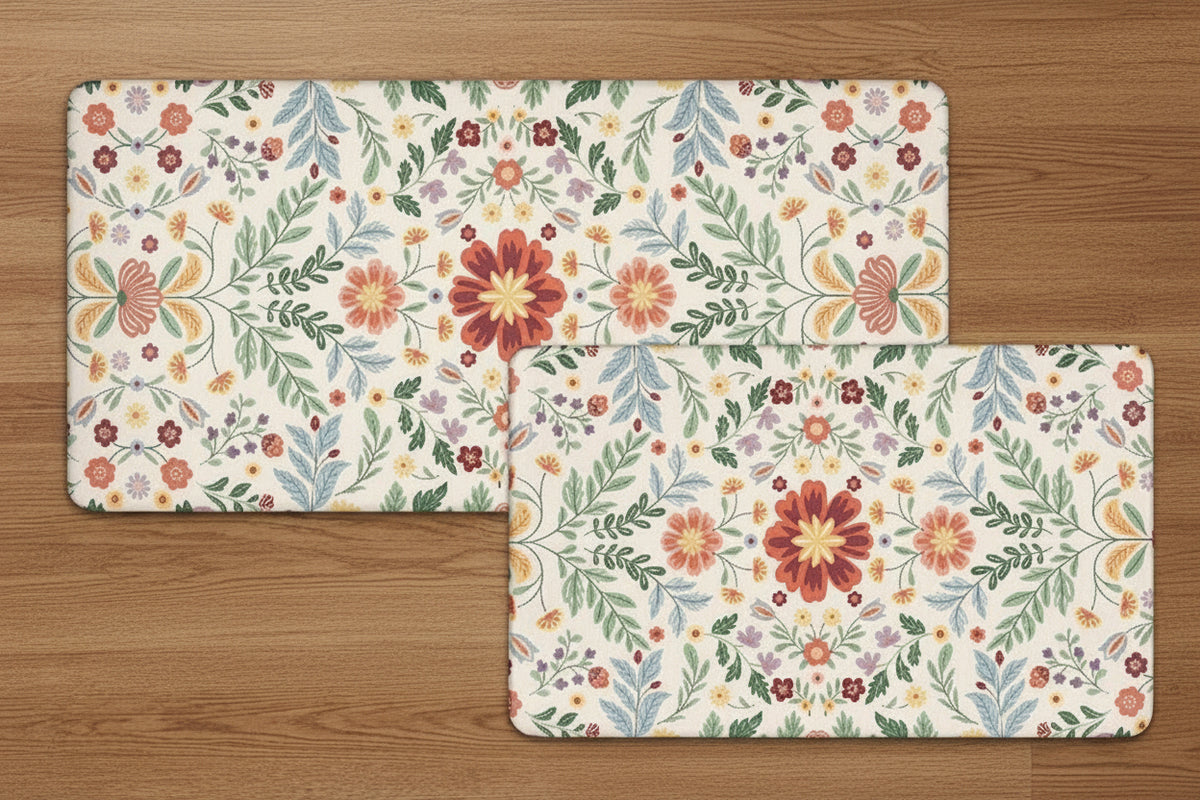 Floral Cushion Comfort Kitchen Mat Set