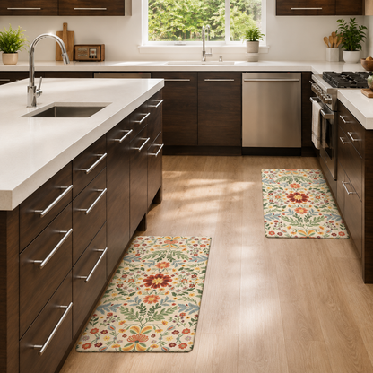 Floral Cushion Comfort Kitchen Mat Set