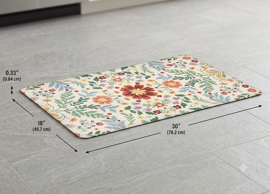 Floral Cushion Comfort Kitchen Mat Set