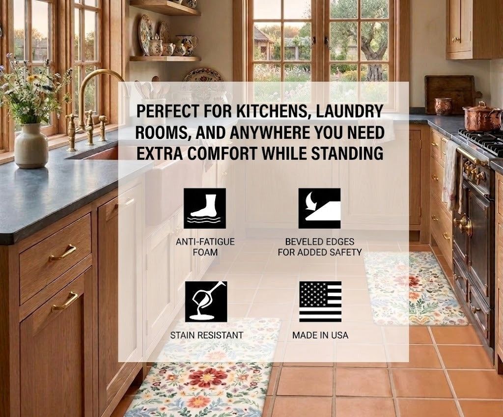 Floral Cushion Comfort Kitchen Mat Set
