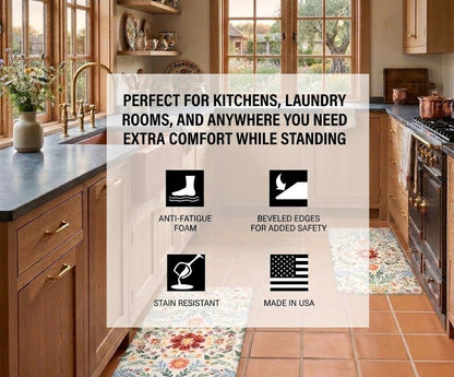 Floral Cushion Comfort Kitchen Mat Set