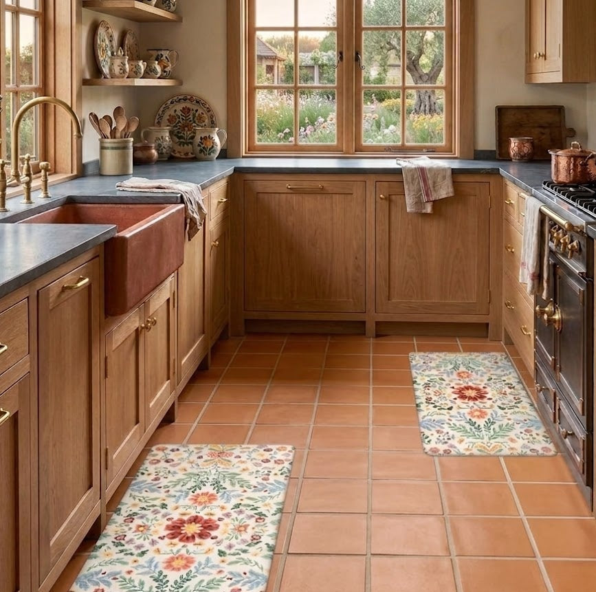 Floral Cushion Comfort Kitchen Mat Set