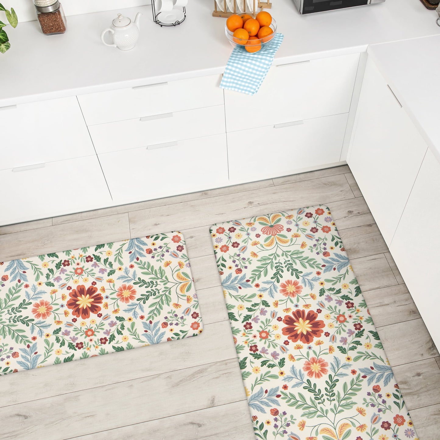Apache Mills Cushion Comfort Multi-Color Floral Kitchen Anti-Fatigue Mat, 18" x 30" & 20" x 41", 2 pack