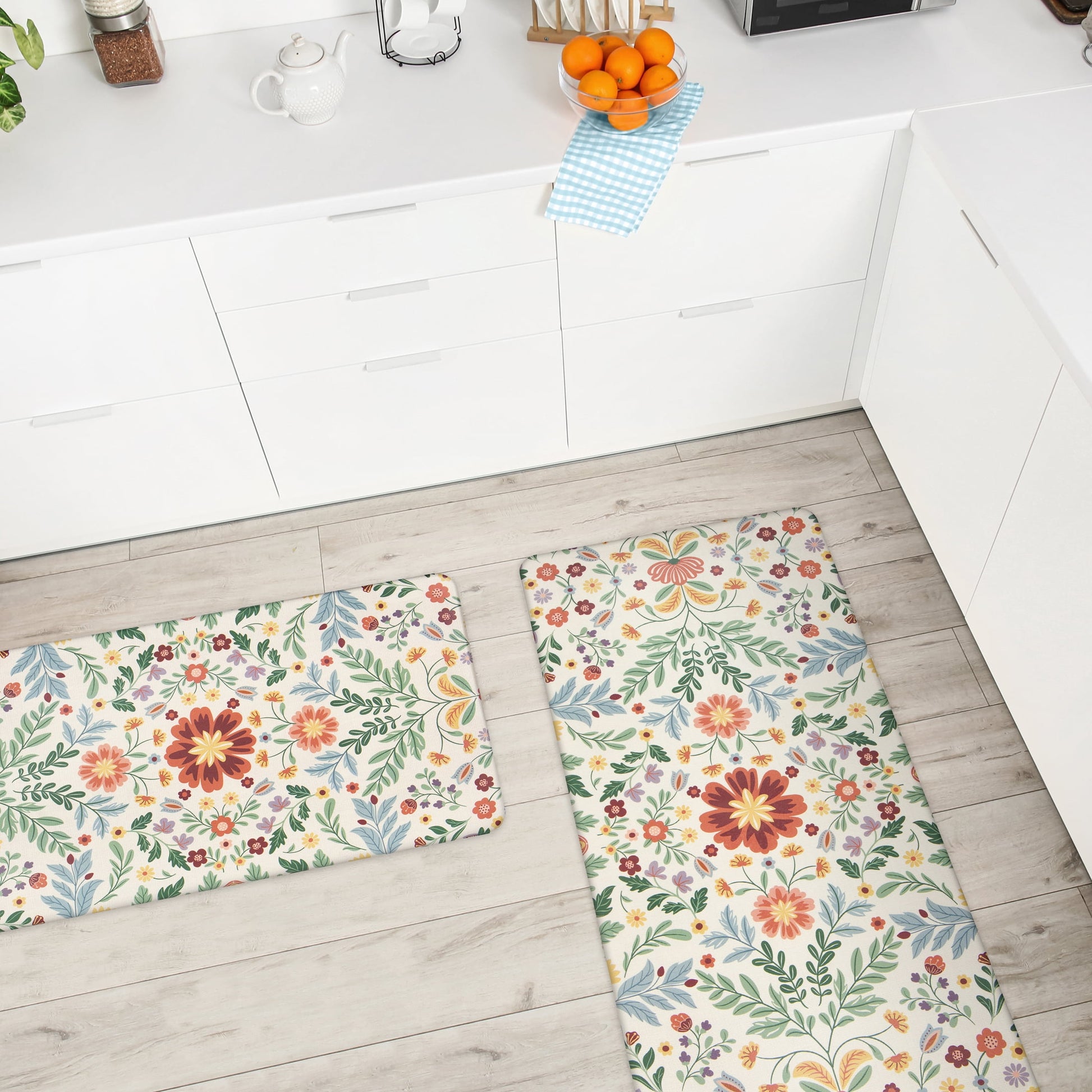 Apache Mills Cushion Comfort Multi-Color Floral Kitchen Anti-Fatigue Mat, 18" x 30" & 20" x 41", 2 pack