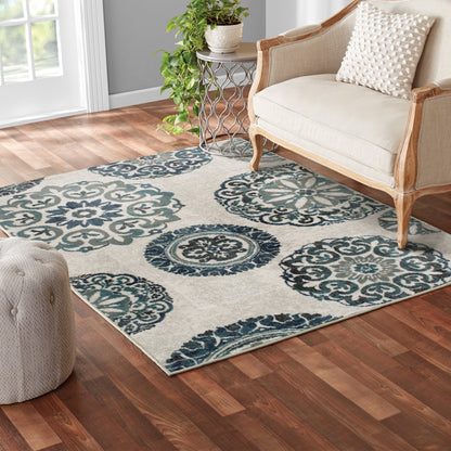 Mainstays Teal Medallion 3 Piece Indoor Area Rug Set