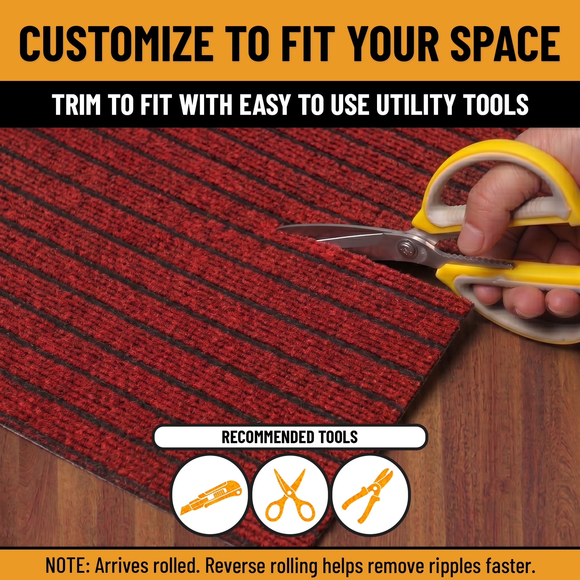 Ottomanson Non-Slip Area Rug for Entryway 2' x 3' Indoor/Outdoor Custom Size Kitchen Utility Mat, Red Ribbed