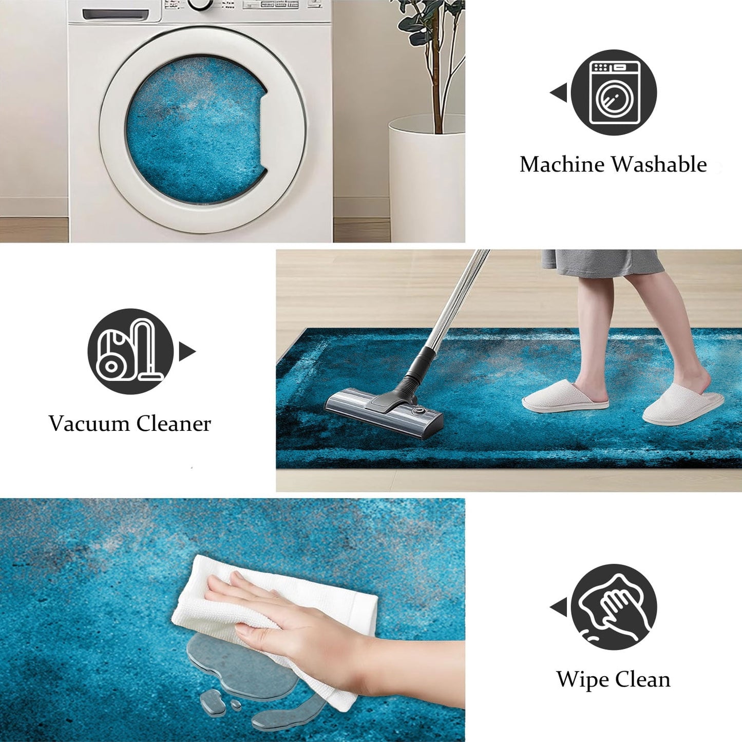3-Piece Farmhouse Kitchen Rug Set, Washable Anti Slip Striped Floor Mats in 3 Sizes, Stain Resistant Decor Rugs for Kitchen Hallway Bathroom Home Christmas Decor